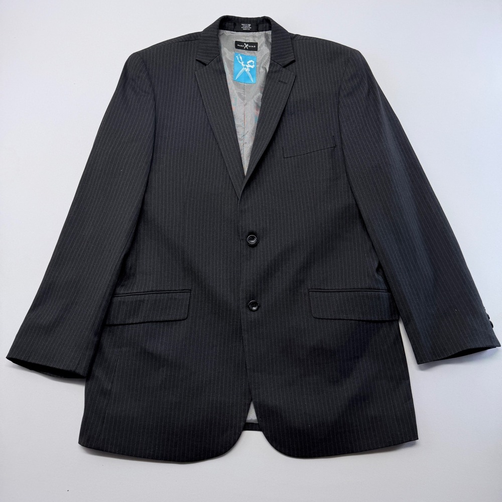 Marc Ecko Multitask Mens 42L Pinstripe Blazer Charcoal Gray 2 Button Jacket